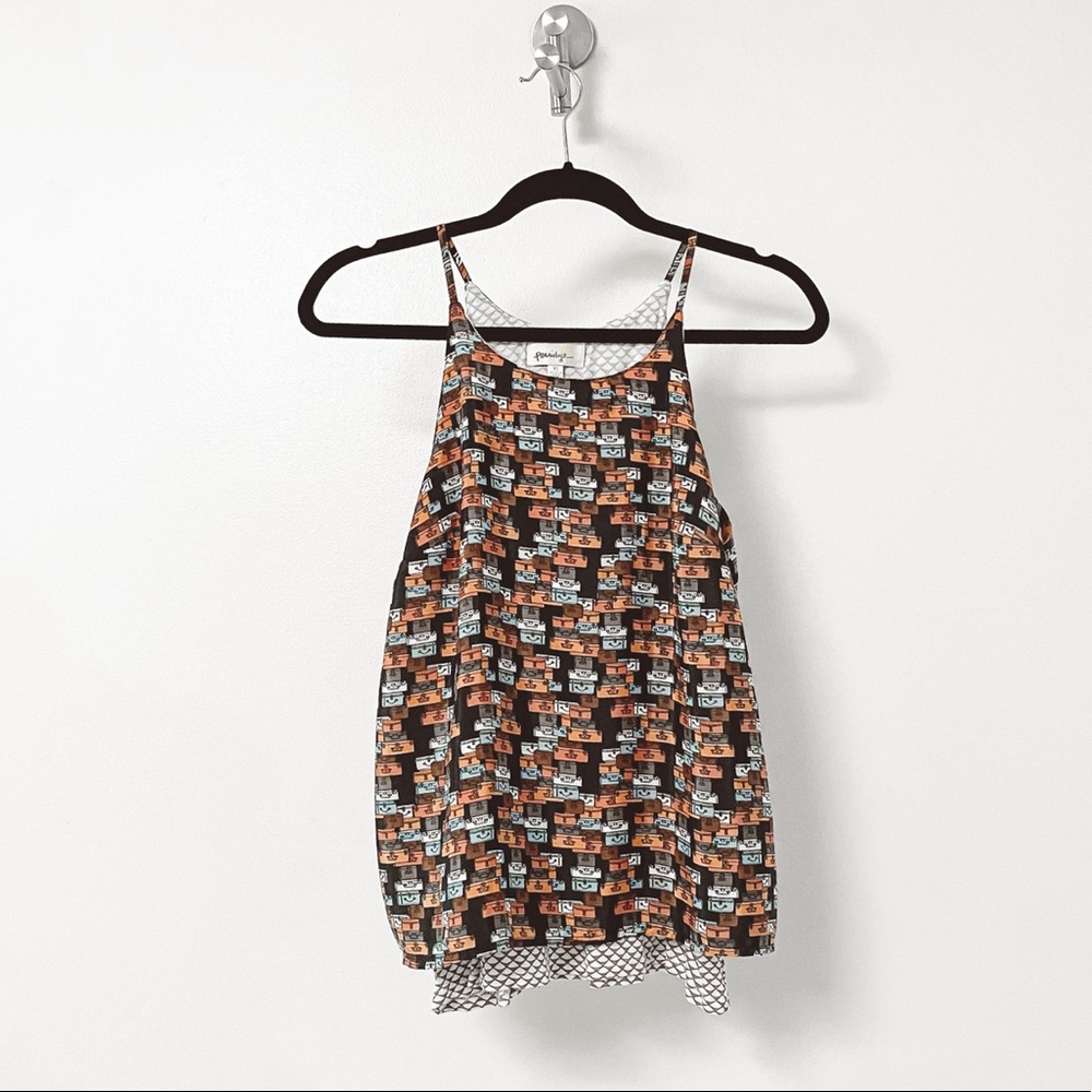 Anthro Porridge Layered‎ Swing Vacation Suitcase Print Casual Blouse Extra Small